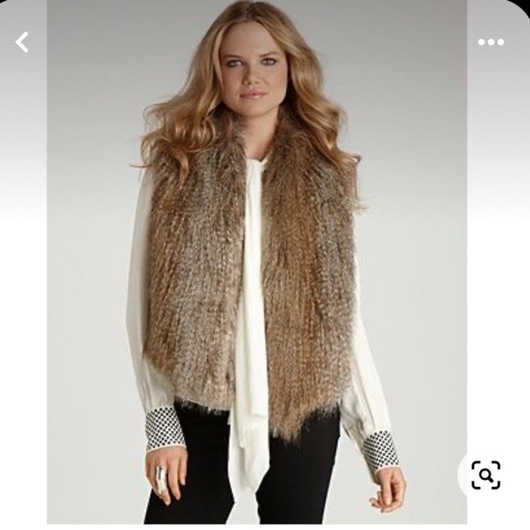 Faux Fur Brown Feathery Vest with Sweater Back. - Picture 2 of 12